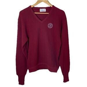 VTG 70s Pickering United States Coast Academy USCGA V-Neck Maroon Sweater Men L